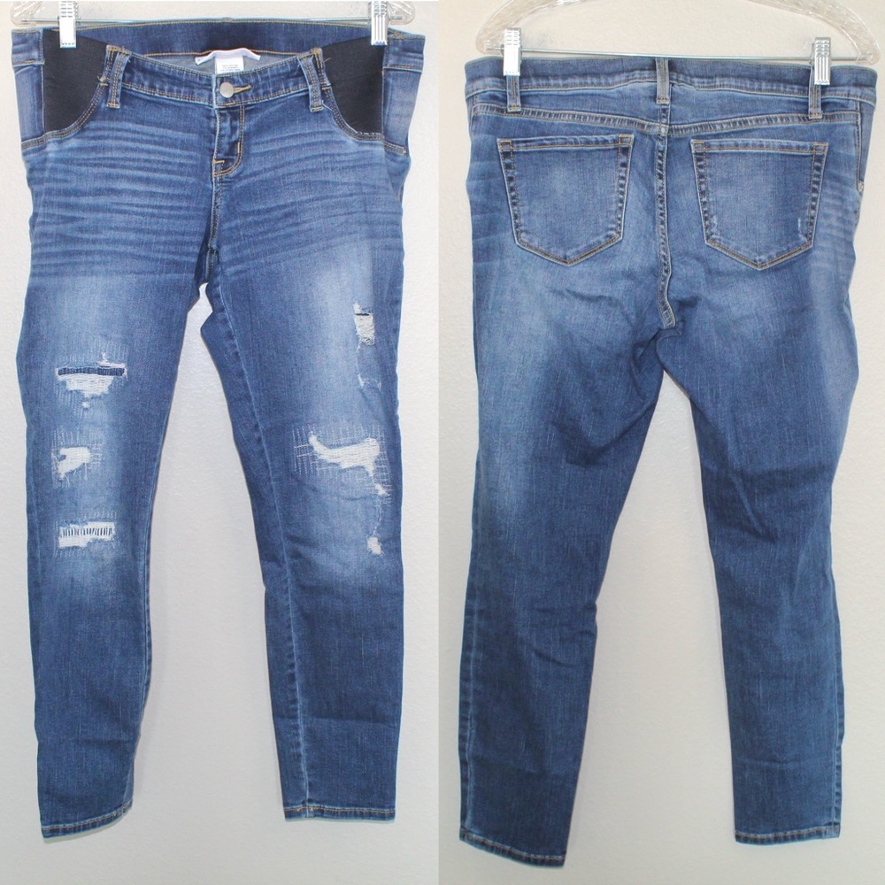 Liz Lange Maternity Ankle Skinny Distressed Dark Wash Jeans — Size Small